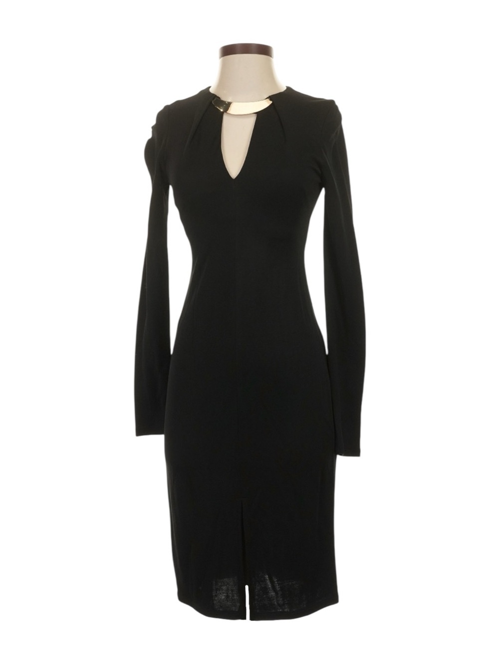 NWT Halston Heritage Black Keyhole Sheath Dress Gold Trim Size 0